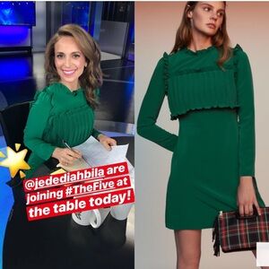 Maje Green Roumba Pleated Bib Front Long Sleeve Mini Cocktail Dress, Size 1